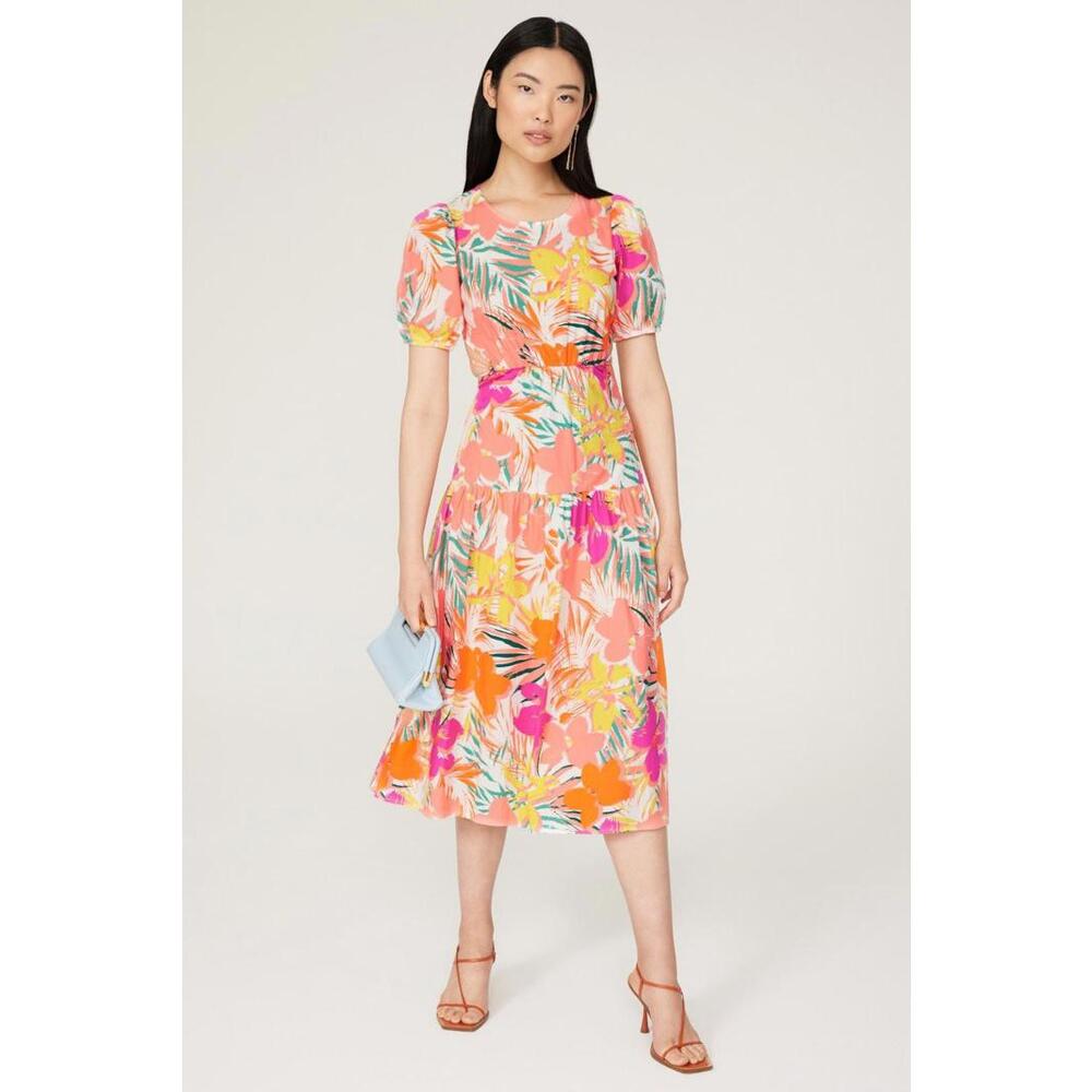 Peter Som x RTR Multicolored Tropical Floral Midi Dress Size 6 with Fabric Stain